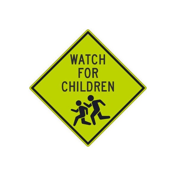 NMC Traffic Sign, Watch For Children Graphic Sign, 30in X 30in, Yellow